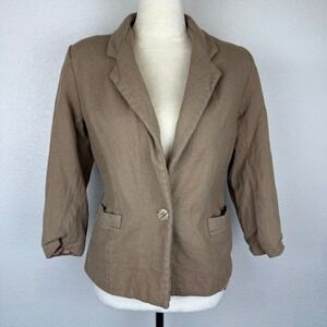 VTG DUMAS Pure Wool Brown Women's Blazer Jacket 3/4 Sleeve Single Button USA